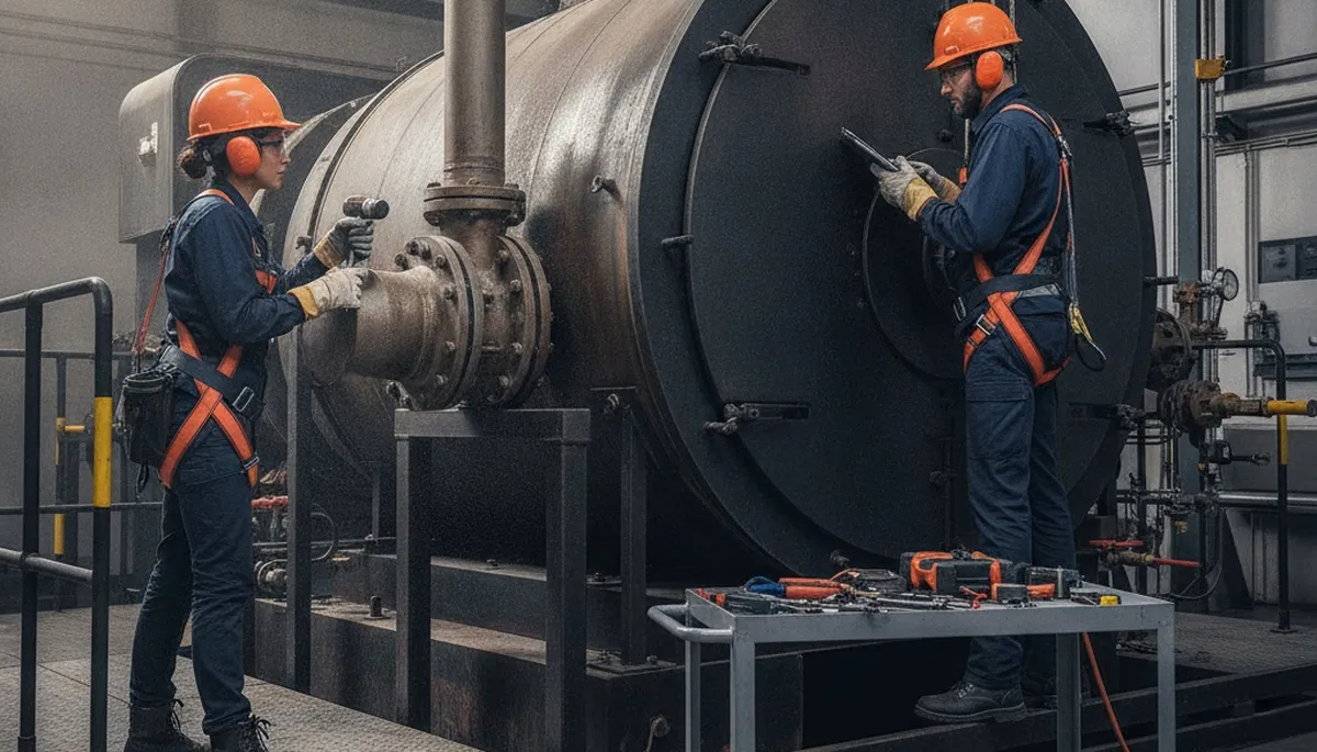 Boiler repair technician servicing Long Beach, CA home heating system