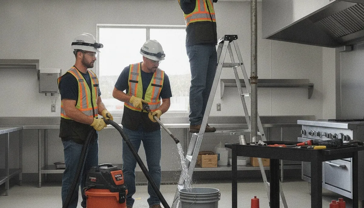 Emergency plumber repairing burst pipe in Long Beach, CA home