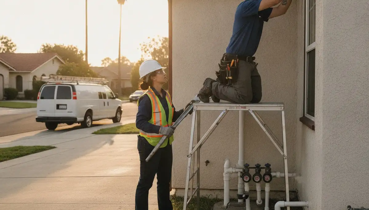 Long Beach, CA plumber repairing a residential plumbing line for fast leak and pipe repair service