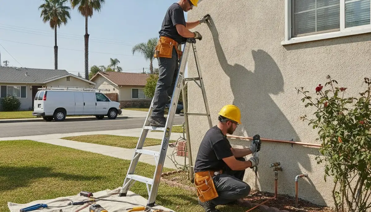 Long Beach, CA plumbing repair technician servicing a pipe for a local home inspection