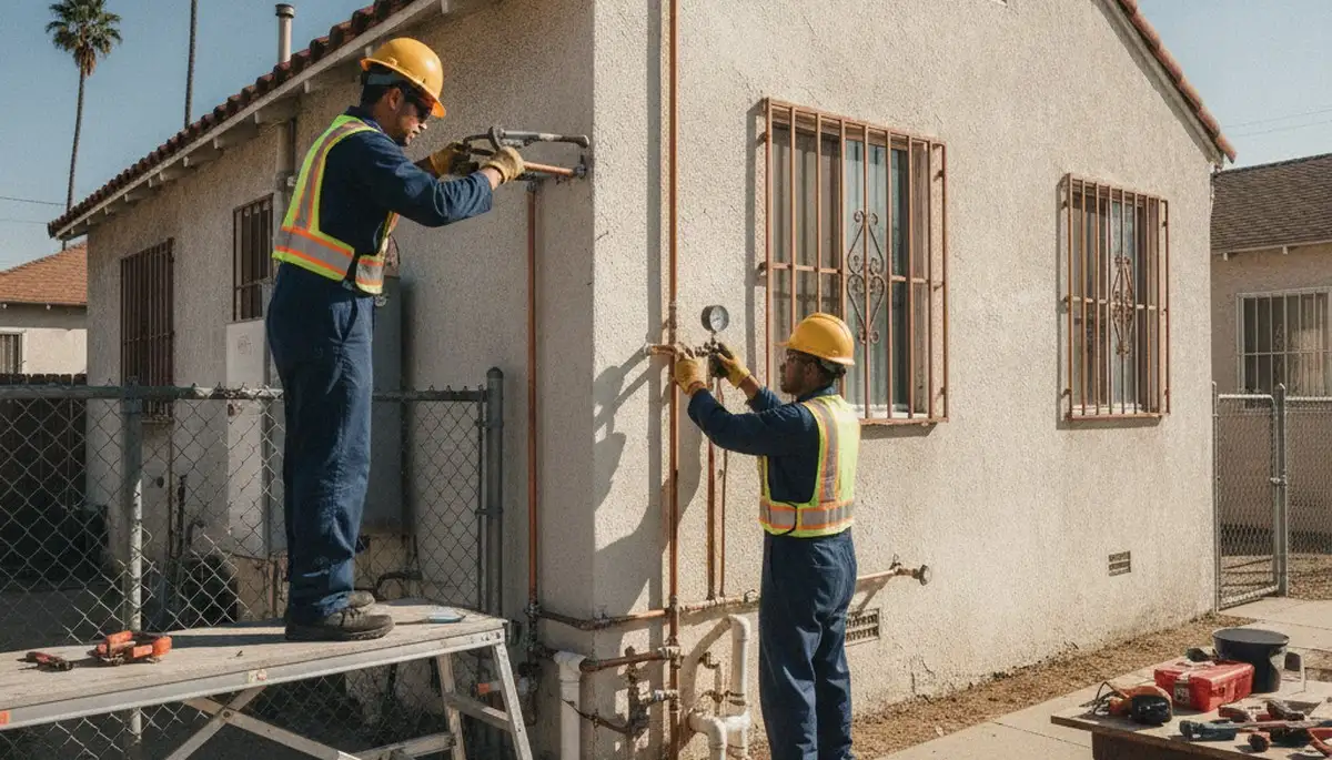 Plumber repairing a pipe in Long Beach, CA for residential plumbing repair services