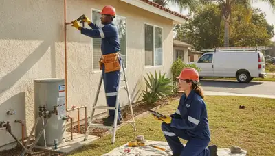 Professional plumber repairing a leak in Long Beach, CA for residential plumbing service