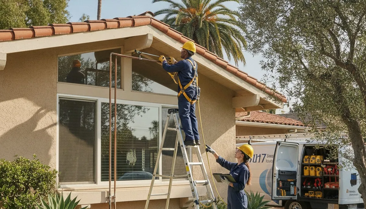 Long Beach, CA plumbing repair technician fixing a residential pipe leak