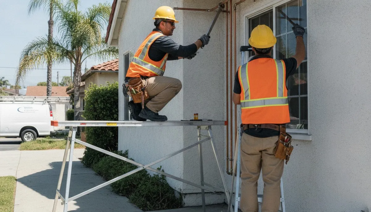 Long Beach, CA plumber repairing a residential pipe for plumbing repair service