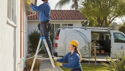 Long Beach, CA plumbing repair technician servicing a residential pipe leak