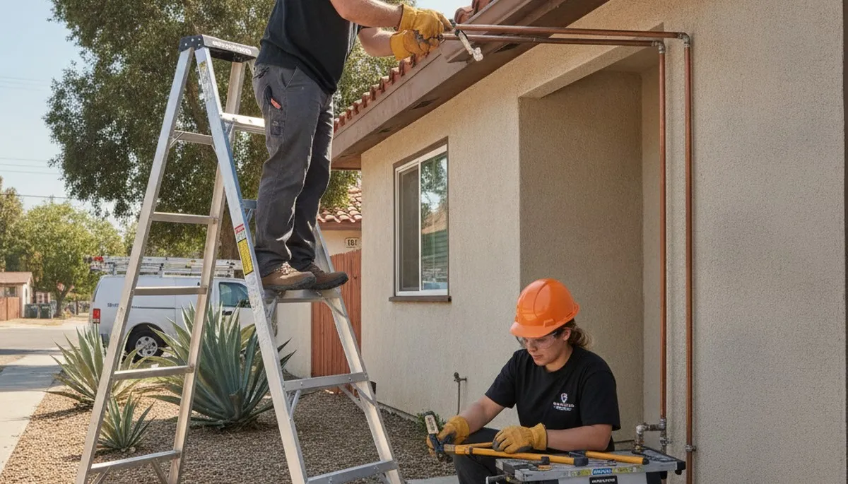 Long Beach, CA plumbing repair technician servicing a sink in a residential bathroom