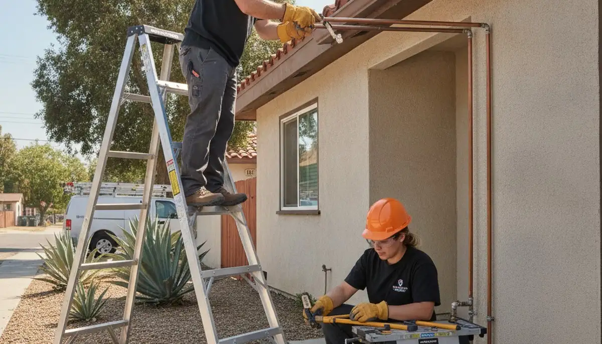Long Beach, CA plumbing repair technician servicing a sink in a residential bathroom