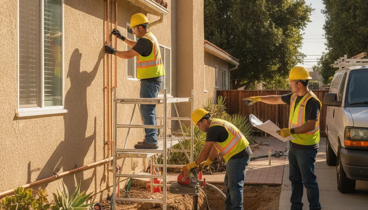 Plumber repairing pipe in Long Beach, CA for residential plumbing service