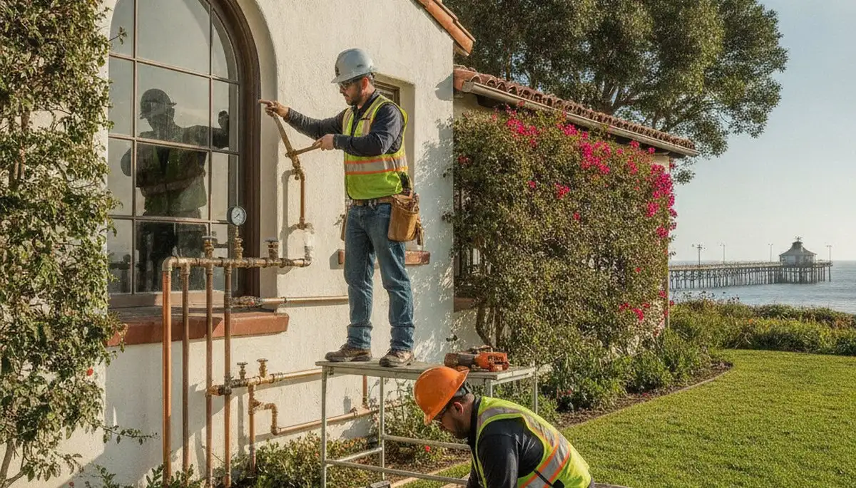Plumber repairing a pipe in Long Beach, CA for residential plumbing service