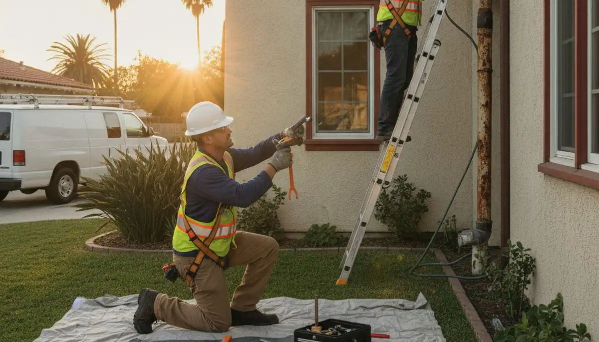 Long Beach, CA plumber repairing a plumbing fixture for a local home service call