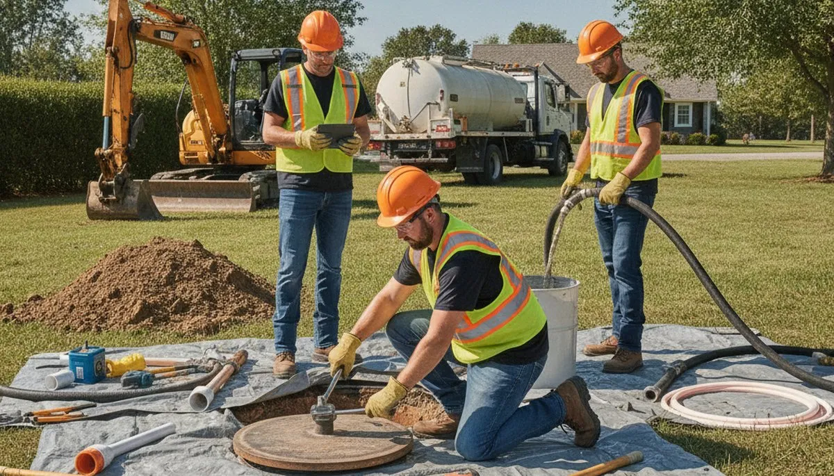 Septic repair service truck for Long Beach, CA plumbing repairs