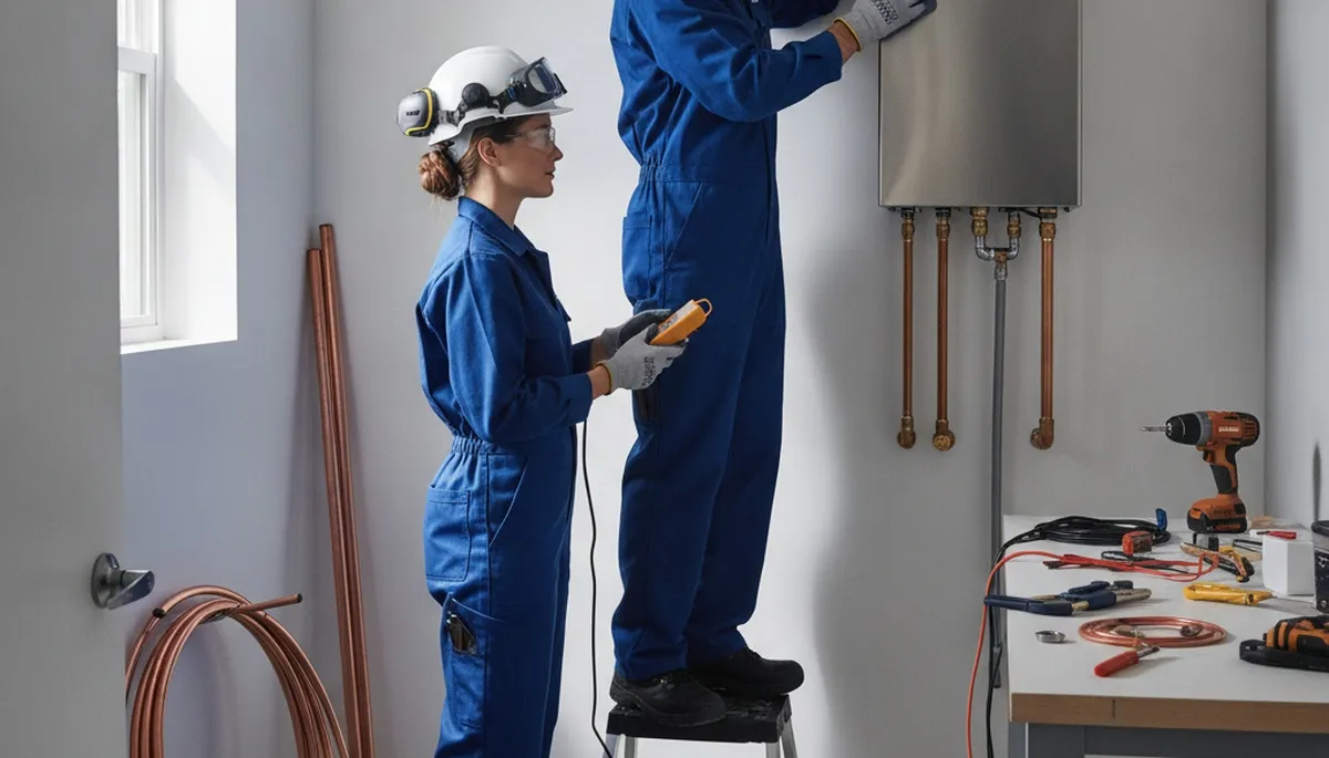 Tankless water heater installation by Long Beach, CA plumbers for efficient on-demand hot water